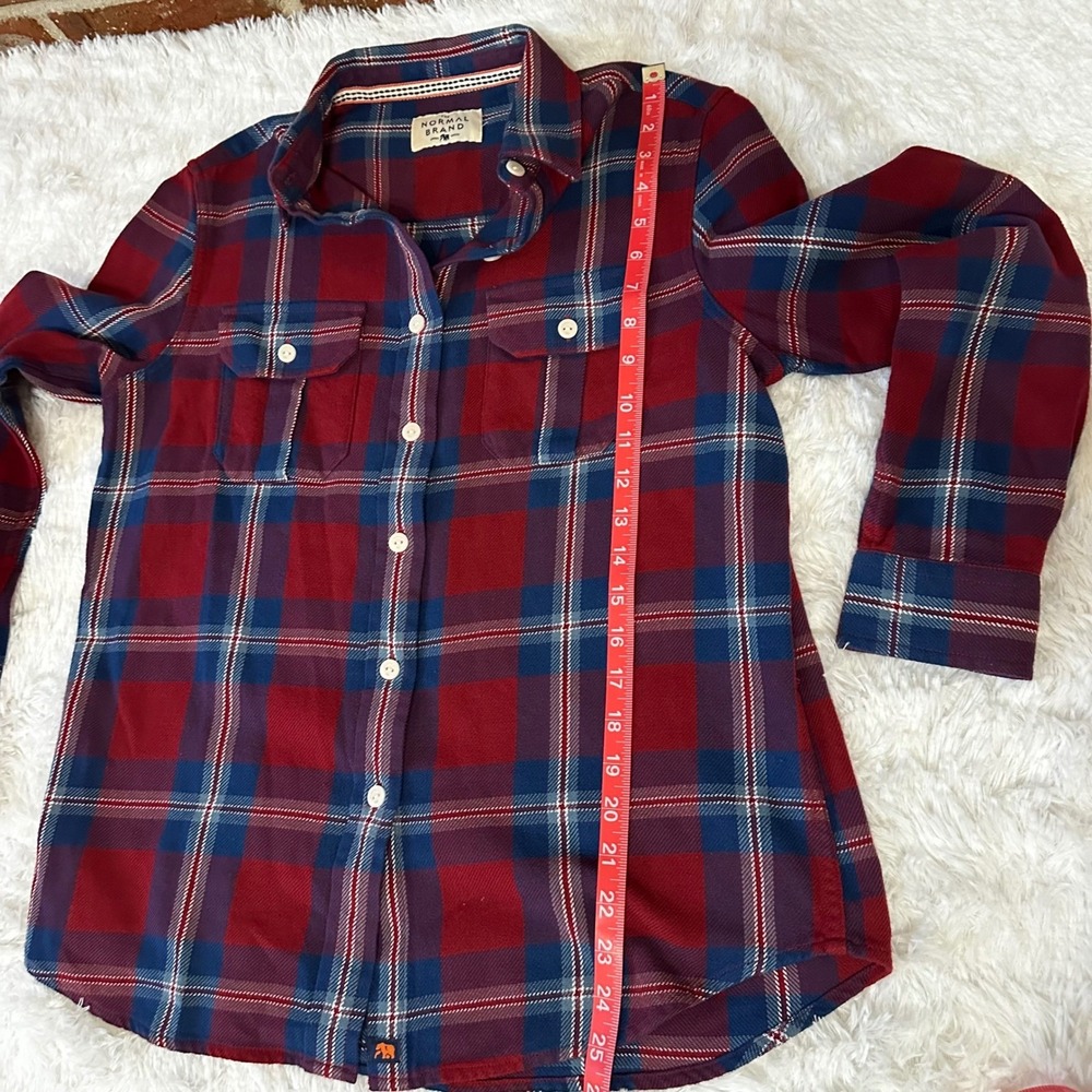 The Normal Brand Flannel Shirt Women's Long Sleeve Plaid Button Up‎ Burgundy Med - Picture 6 of 11